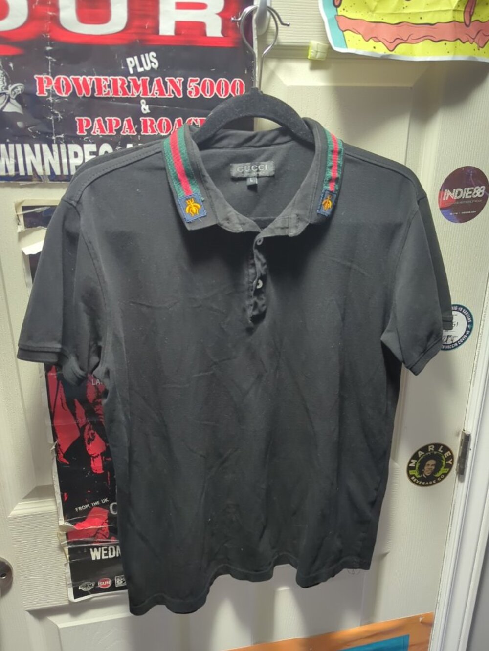 Genuine Gucci polo black Embroidered Bee collar size Large L Y2K